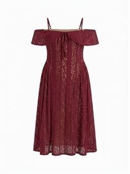 Cider - Lace Women's Off-Shoulder Knotted Flared Maxi Dress Wine