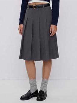 Cider - Women's Low Rise Pleated Midi Skirt Grey