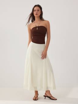 Cider - Chiffon Women's Mid-Rise Draped A-Line Maxi Skirt White