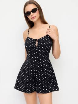 Cider - Polka Dot Women's High Rise Cut-Out Cami Playsuit Black