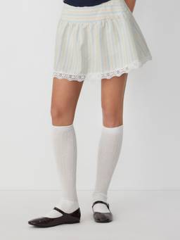 Cider - Striped Lace Trim Women Mid-Waist A-Line Mini Skirt Cream