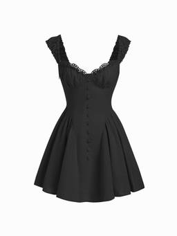Cider - Linen-Blend Women's Sweetheart Shirred Flared Mini Dress Black