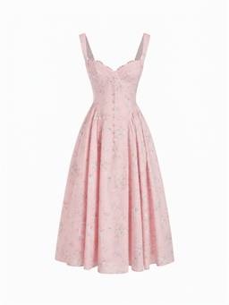 Cider - Cotton Blend Women's Floral Sweetheart Ruched Flared Midi Dress Pink