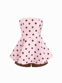 Cider - Polka Dot Women's Strapless Peplum Hem Romper Pink