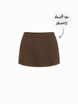 Cider - Cotton-Blend Women Low Rise Slit Mini Skirt Brown