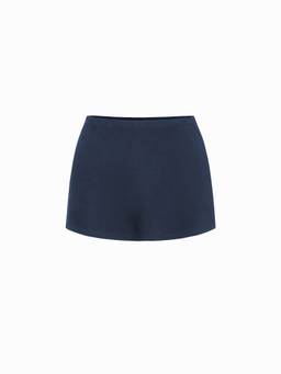 Cider - Cotton-Blend Women Low-Rise Slit Mini Skirt Navy Blue
