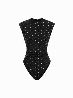 Cider - Ruched Women’s Sleeveless Round Neck Bodysuit Black