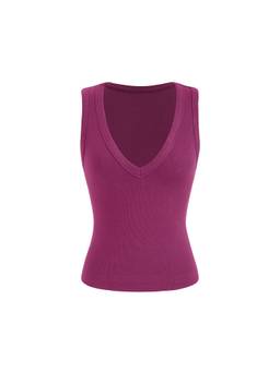 Cider - Cotton Blend Women Ribbed V-Neck High Stretch Tank Top Purple