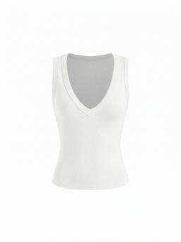 Cider - Cotton-Blend Women’s Ribbed V-Neck High Stretch Tank Top White