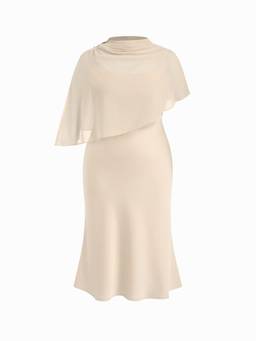 Cider - Satin Women's High Neck Cape Sleeve Maxi Dress Champagne