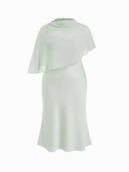 Cider - Satin Women's High Neck Cape Sleeve Maxi Dress Pale Green