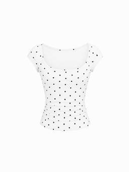 Cider - Ruched Women's Scoop Neck Cap Sleeve Top White