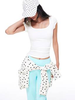 Cider - Women's Ruched Scoop Neck Cap Sleeve Top White