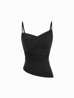 Cider - Ruched Women's Asymmetrical Neck Cami Top Black