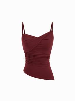 Cider - Ruched Women's Asymmetrical Neck Cami Top Wine