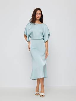 Cider - Satin Women's Batwing Sleeve Boat Neck Maxi Dress Green