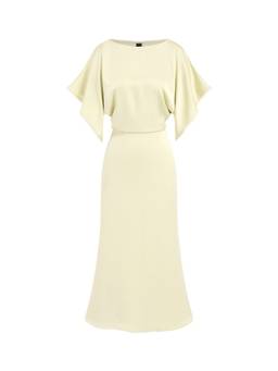Cider - Satin Women's Boat Neck Batwing Sleeve Lace Trim Maxi Dress Yellow