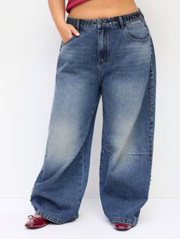Cider - Studded Women's Low Rise Wide Leg Jeans Indigo