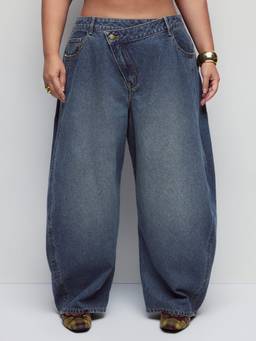 Cider - Washed Women's Mid-Rise Barrel-Leg Jeans Indigo