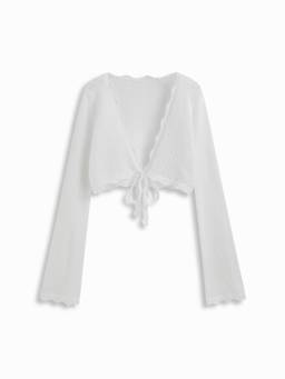 Cider - Knit Crochet Women's Oversized Tie-Up Open Front Cardigan White