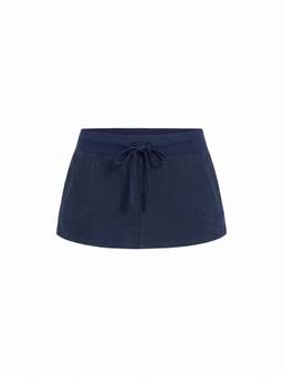 Cider - Cotton-Blend Women Low Rise Drawstring Mini Skort Navy Blue
