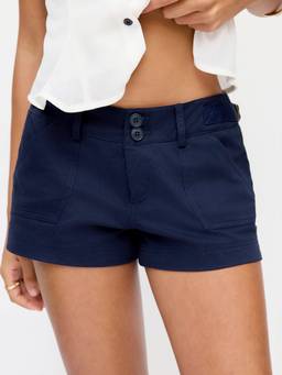 Cider - Cotton Blend Women's Low Waist Utility Pocket Micro Shorts Navy Blue