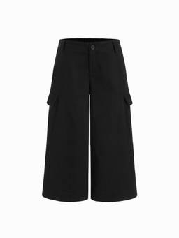 Cider - Cotton Blend Women’s Mid-Rise Oversized Cargo Capris Black