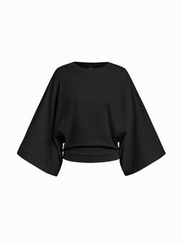 Cider - Cotton-Blend Women Batwing Sleeve Oversized Top Black