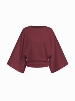 Cider - Cotton-Blend Women Batwing Sleeve Oversized Top Burgundy