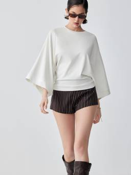 Cider - Cotton Blend Women Batwing Sleeve Oversized Top White