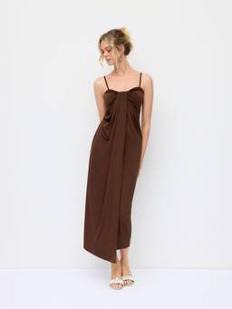 Cider - Twisted Women's Draped Sleeveless Maxi Dress Brown