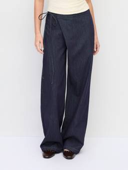 Cider - Washed Women's Low-Rise Wrap Wide-Leg Jeans Navy Blue