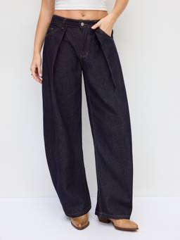 Cider - Denim Women's Low-Rise Metal Detail Barrel-Leg Jeans Dark Navy