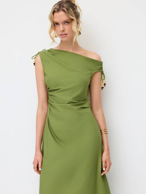 cider asymmetrical dress Buy Linen Blend Women Ruched Neck Maxi Olive (XXS) Online Used 90s Dresses On Confident Beginner Color:Deep Sea