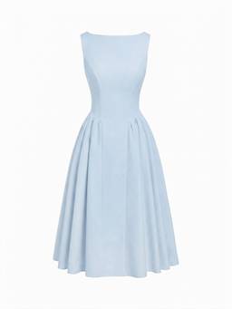 Cider - Backless Women's Boat Neck Flared Maxi Dress Blue