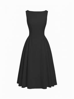 Cider - Backless Flared Women's Boat Neck Maxi Dress Black