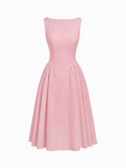 Cider - Backless Women's Sleeveless Boat Neck Flared Maxi Dress Pink