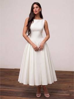 Cider - Backless Women's Sleeveless Boat Neck Flared Maxi Dress White
