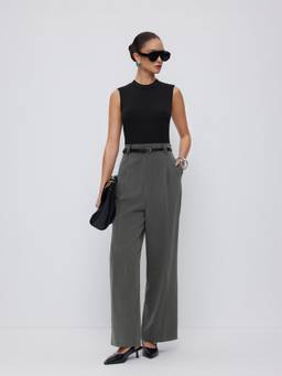 Cider - Women's High Neck Sleeveless Belted Jumpsuit Grey