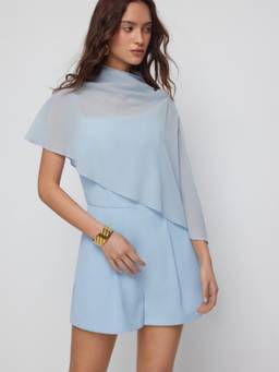 Cider - High Neck Women's Asymmetrical Cape Co-ord Set Blue