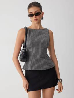 Cider - Stripe Women's Sleeveless Boat Neck Tank Top Grey
