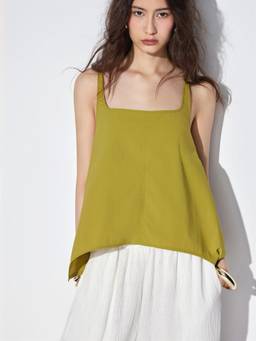 Cider - Asymmetrical Hem Women’s Square Neck Oversized Tank Top Green