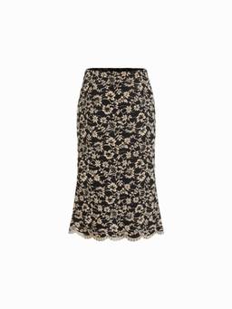 Cider - Flocking Lace Women Floral Low Rise Mermaid Midi Skirt Black