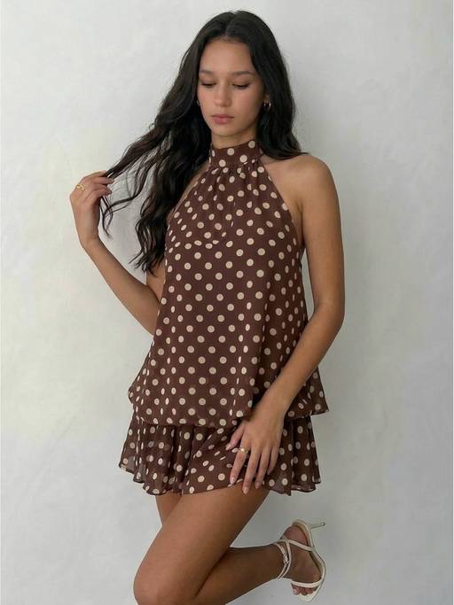 brown dress cider Buy Chiffon Polka Dot Women's Halter Neck Ruffle Mini (XXS) Online BABARONI: Bridal & Bridesmaid Color:Tie-dye blue cotton Material Polyester 3/27/26