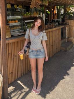 Cider - Cotton-Blend Women U-Neck Short Sleeve Tee Light Grey