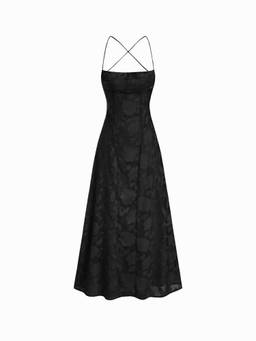 Cider - Textured Floral Women's Backless A-Line Maxi Dress Black