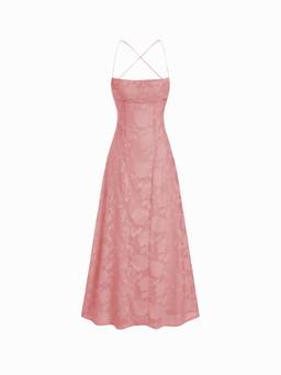Cider - Textured Floral Women's Backless A-Line Maxi Dress Red