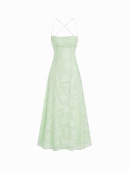 Cider - Textured Women's Floral Backless A-Line Maxi Dress Green