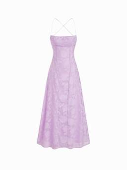 Cider - Textured Women's Floral Backless A-Line Maxi Dress Purple
