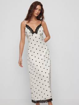 Cider - Polka Dot Women's Lace Trim Backless A-Line Maxi Dress White